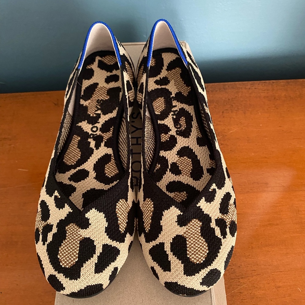 Rothy's Leopard Print Women's Flats with Blue Accent